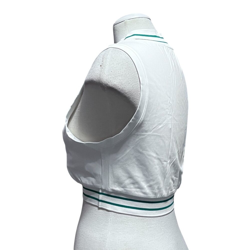 Halara V Neck Sleeveless Sport Striped Casual Cropped Shirt Sz XS White & Green - Picture 3 of 6
